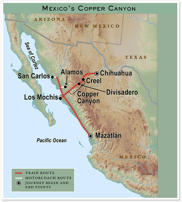 Route Map - Mexico's Copper Canyon Train Journey